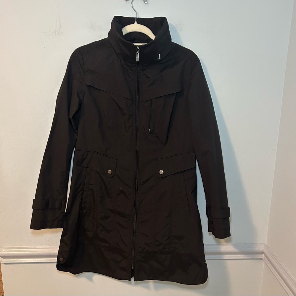 Cole Haan Black Packable Hood Long Full-Zip Rain Jacket Size Medium